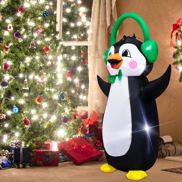 4ft Christmas Inflatable Penguin with Headphones for Indoor and Outdoor Display - Picture 2 of 7